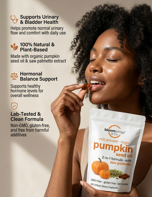 Bloomwings FlowFreedom™ Pumpkin Seed Oil + Saw Palmetto for Bladder Control & Hormonal Balance